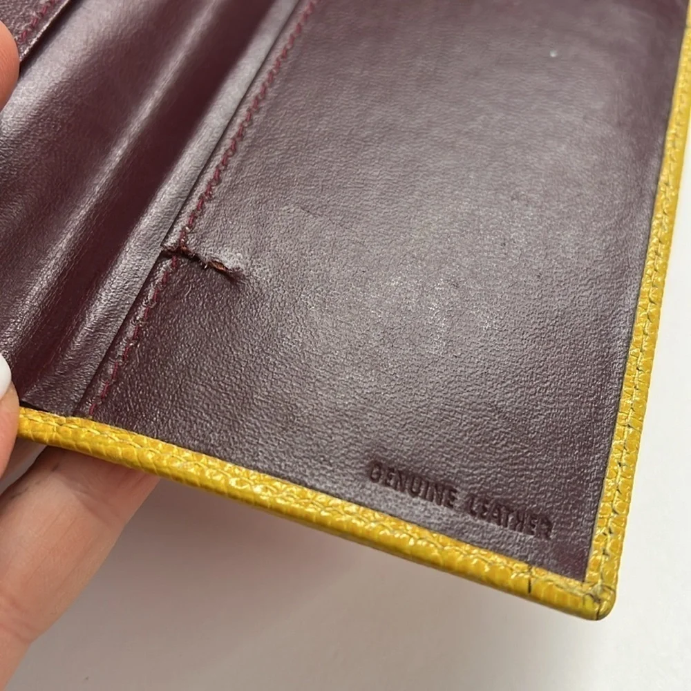 Neiman Marcus Pebble Croc Embossed Leather Long Bifold Checkbook Cover Wallet